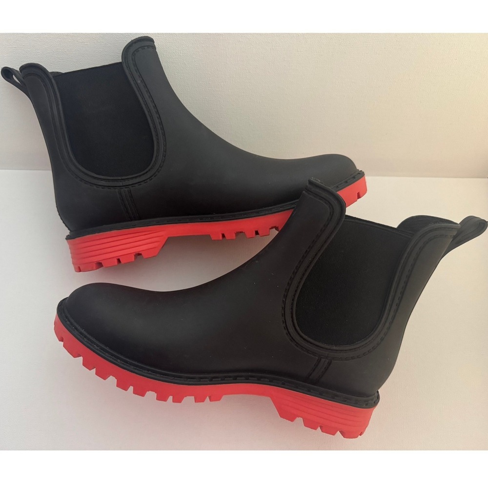 Esmara Chelsea Rain Boots Size 8 Black Red Lug Platform Sole Made in Italy